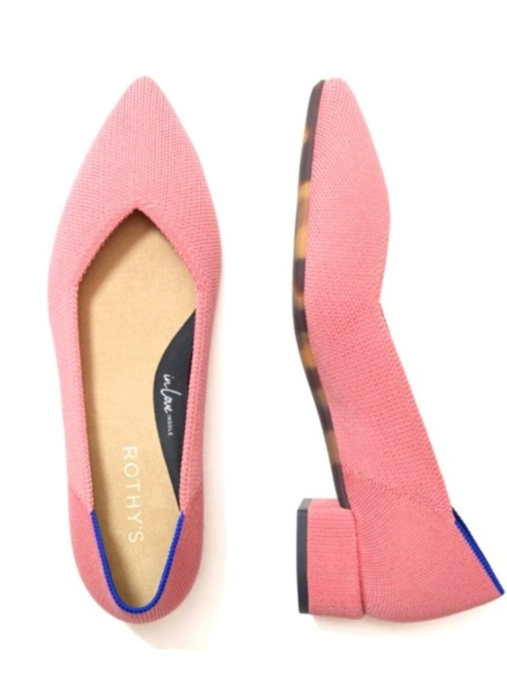Rothys The High Point Tulip Pink Knit Pumps Size 9.5 V-cut Block Low Heel Career